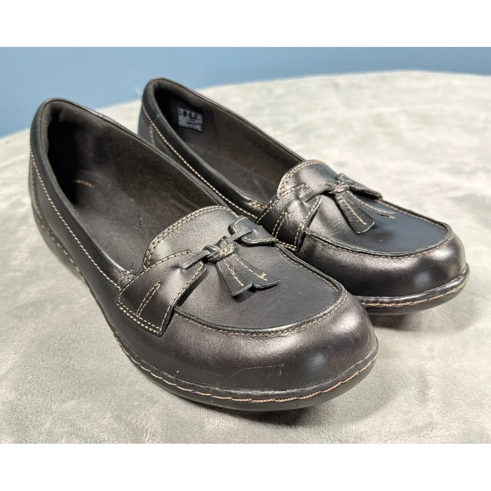 Clarks Collection Loafers Womens 11 Black Leather Tassel Slip On